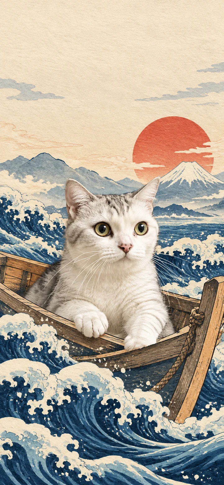 浪间小舟木刻